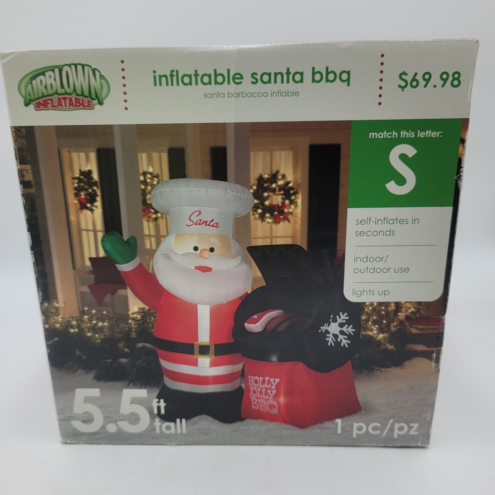 Gemmy Blow Up Inflatable Santa BBQ Christmas Yard Decor 5.5 ft Tall Lights Up